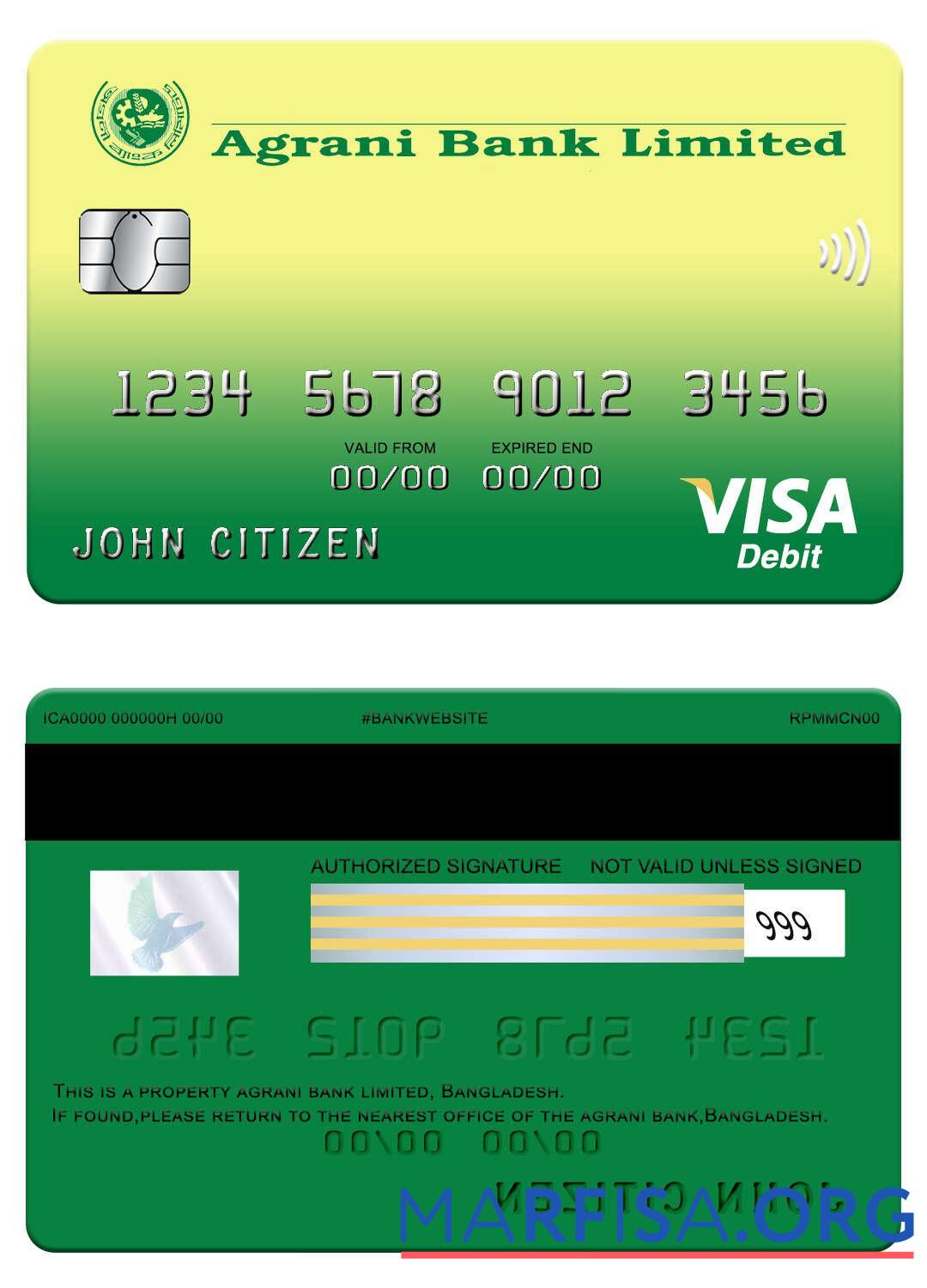 Blank Bangladesh Agrani bank visa card template